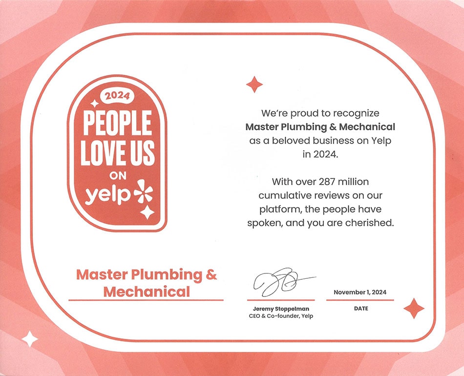 Master Plumbing & Mechanical Yelp Certificate